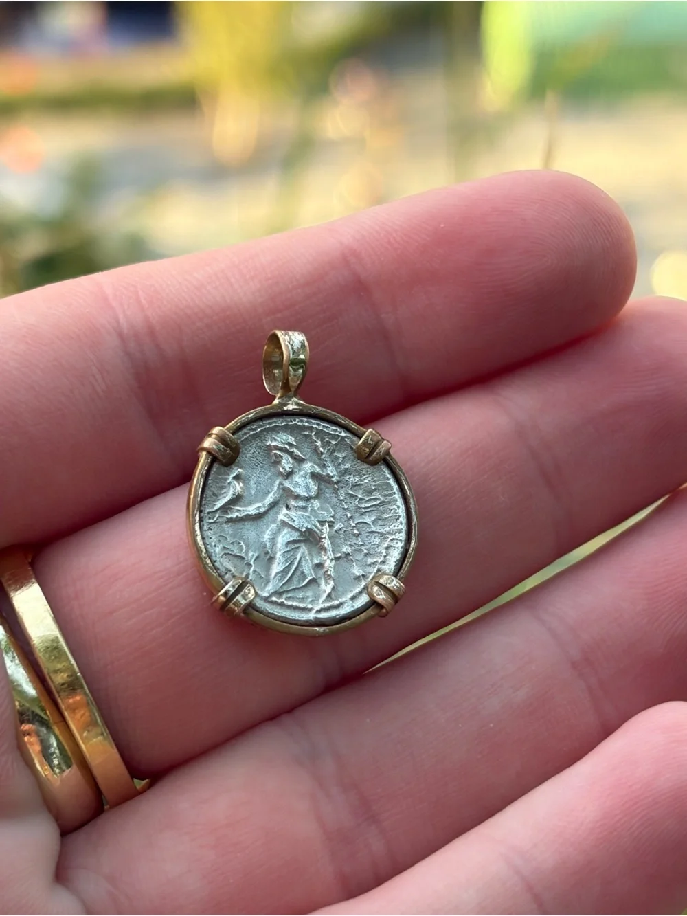 Ancient Greek Silver Coin Pendant Gold Bezel Heracles Zeus Alexander w/ COA